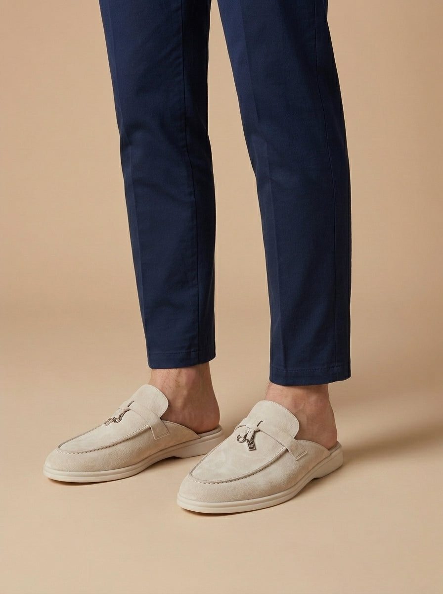 Suede Open Back Loafer Mule for Men - Light Gray