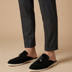 Suede Open Back Loafer Mule for Men - Black