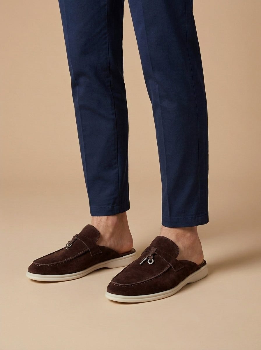 Suede Open Back Loafer Mule for Men - Dark Brown