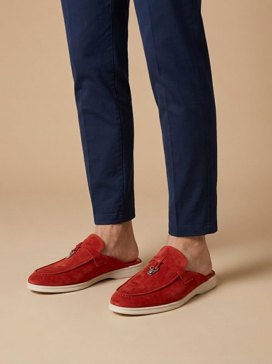 Suede Open Back Loafer Mule for Men - Red