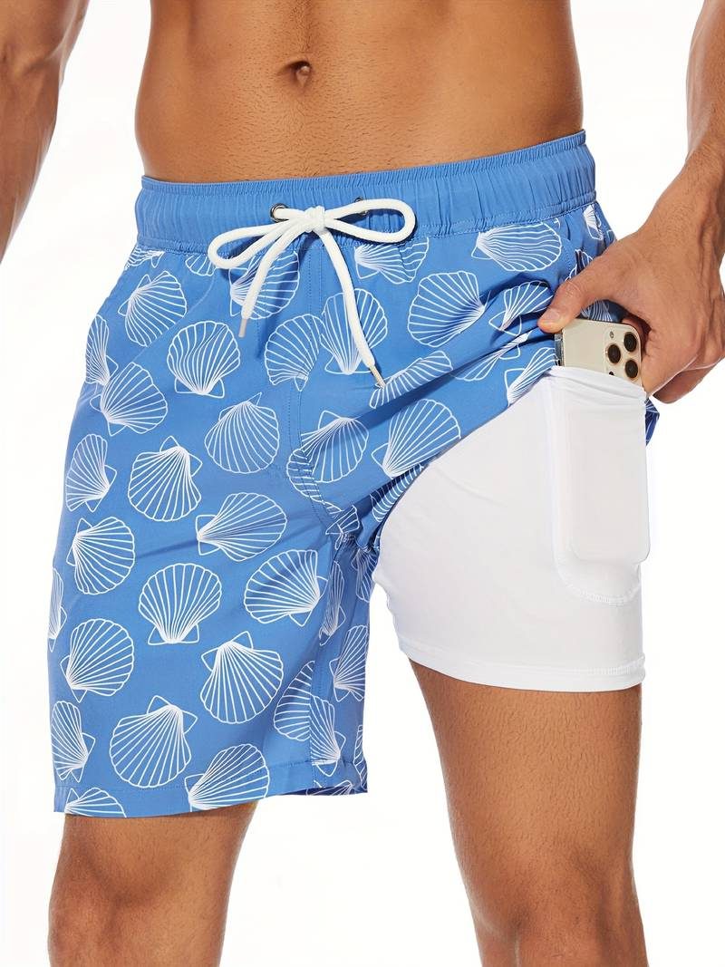 Flamingo Print Swim Shorts for Men - Royal Blue