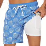 Flamingo Print Swim Shorts for Men - Royal Blue