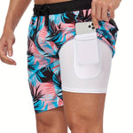 Flamingo Print Swim Shorts for Men - Light Pink