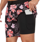 Flamingo Print Swim Shorts for Men - Pink