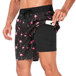 Flamingo Print Swim Shorts for Men - Light Red