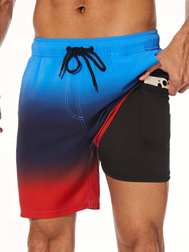 Flamingo Print Swim Shorts for Men - Red