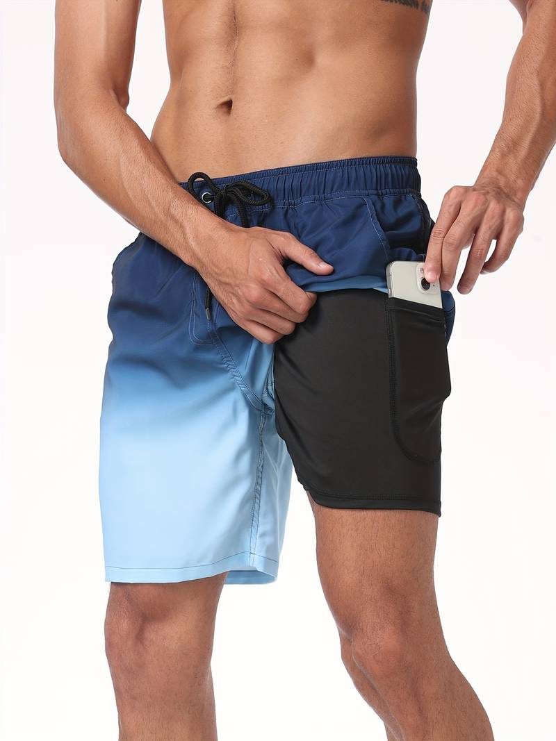 Flamingo Print Swim Shorts for Men - Navy