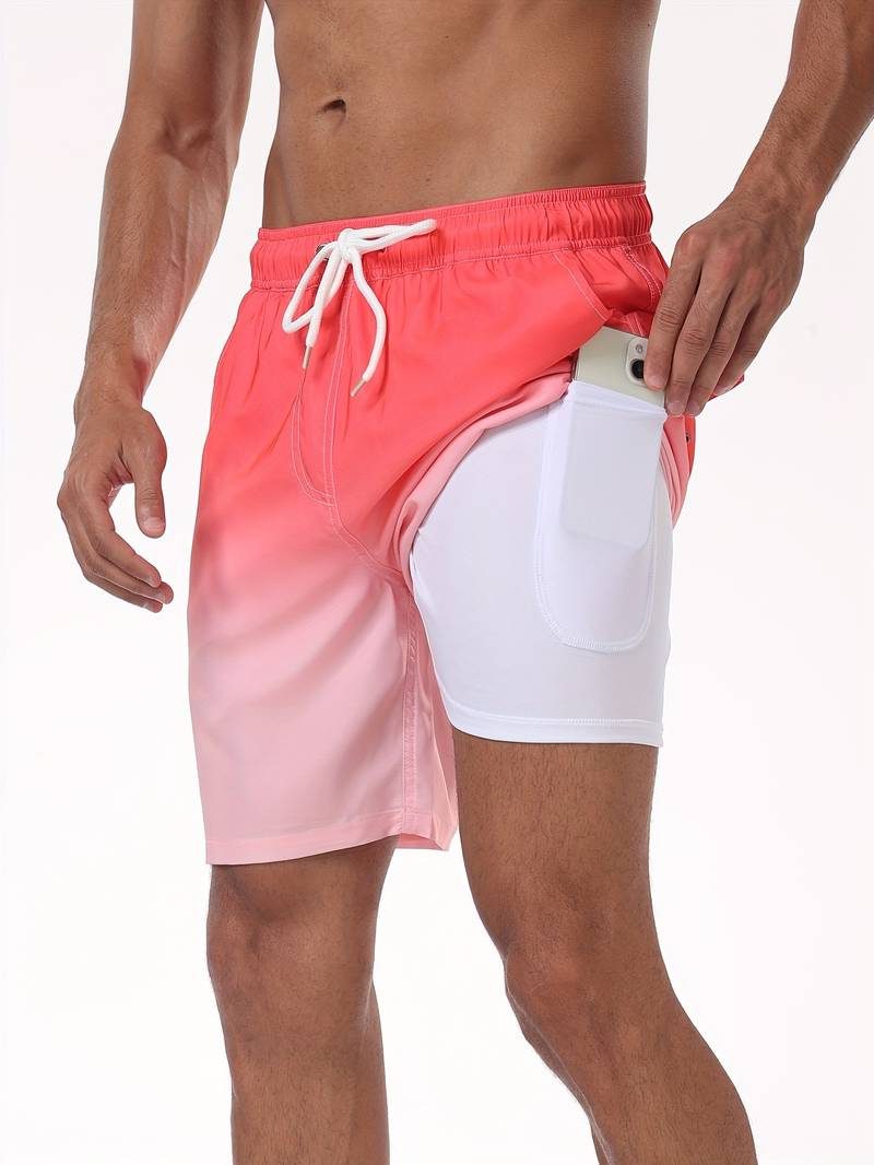Flamingo Print Swim Shorts for Men - Light Orange