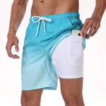Flamingo Print Swim Shorts for Men - Turquoise