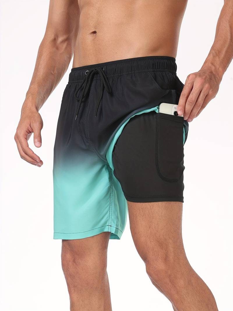 Flamingo Print Swim Shorts for Men - Green