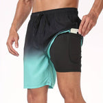 Flamingo Print Swim Shorts for Men - Green