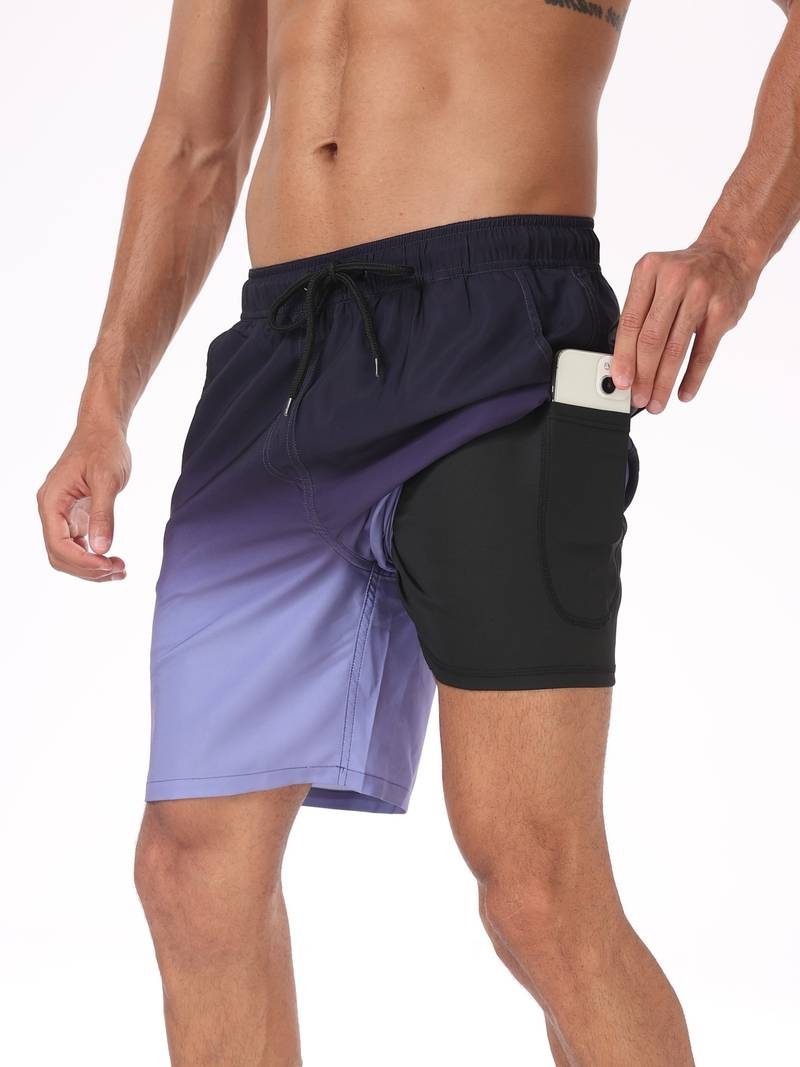 Flamingo Print Swim Shorts for Men - Dark Purple