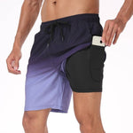 Flamingo Print Swim Shorts for Men - Dark Purple