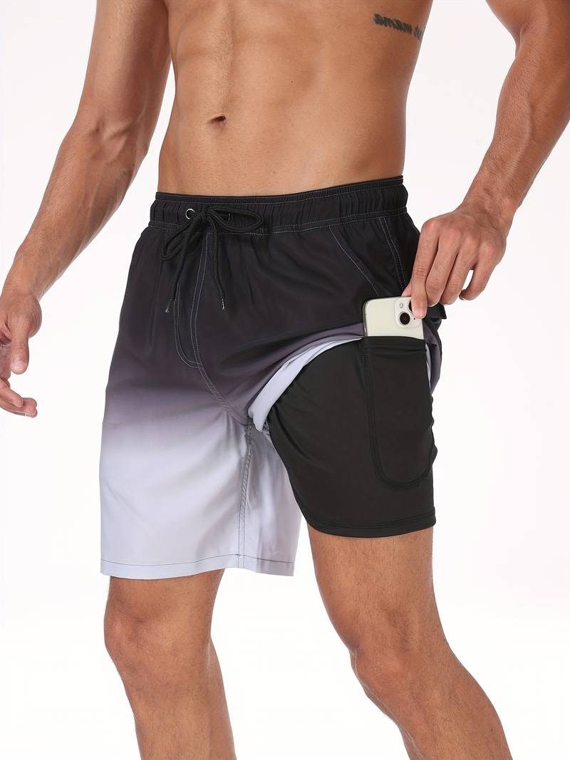 Flamingo Print Swim Shorts for Men - Black