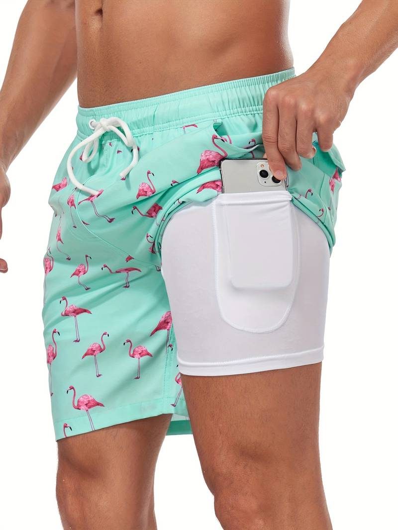 Flamingo Print Swim Shorts for Men - View 4