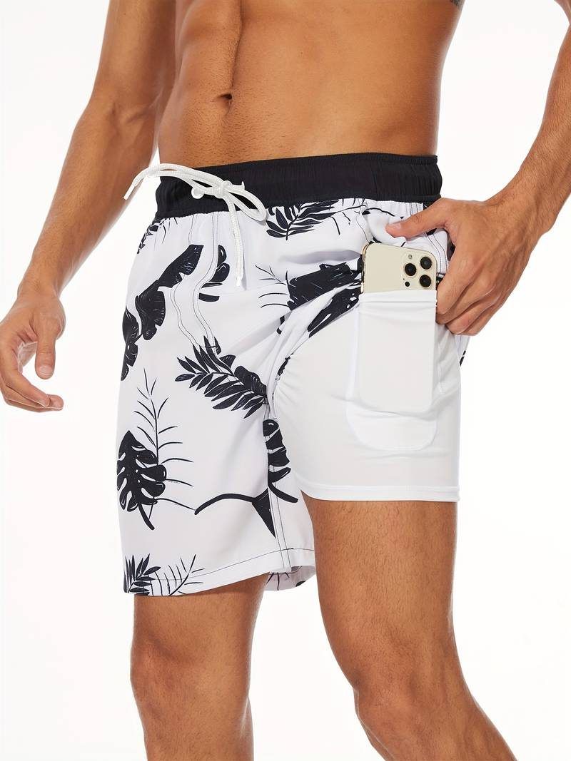 Flamingo Print Swim Shorts for Men - White
