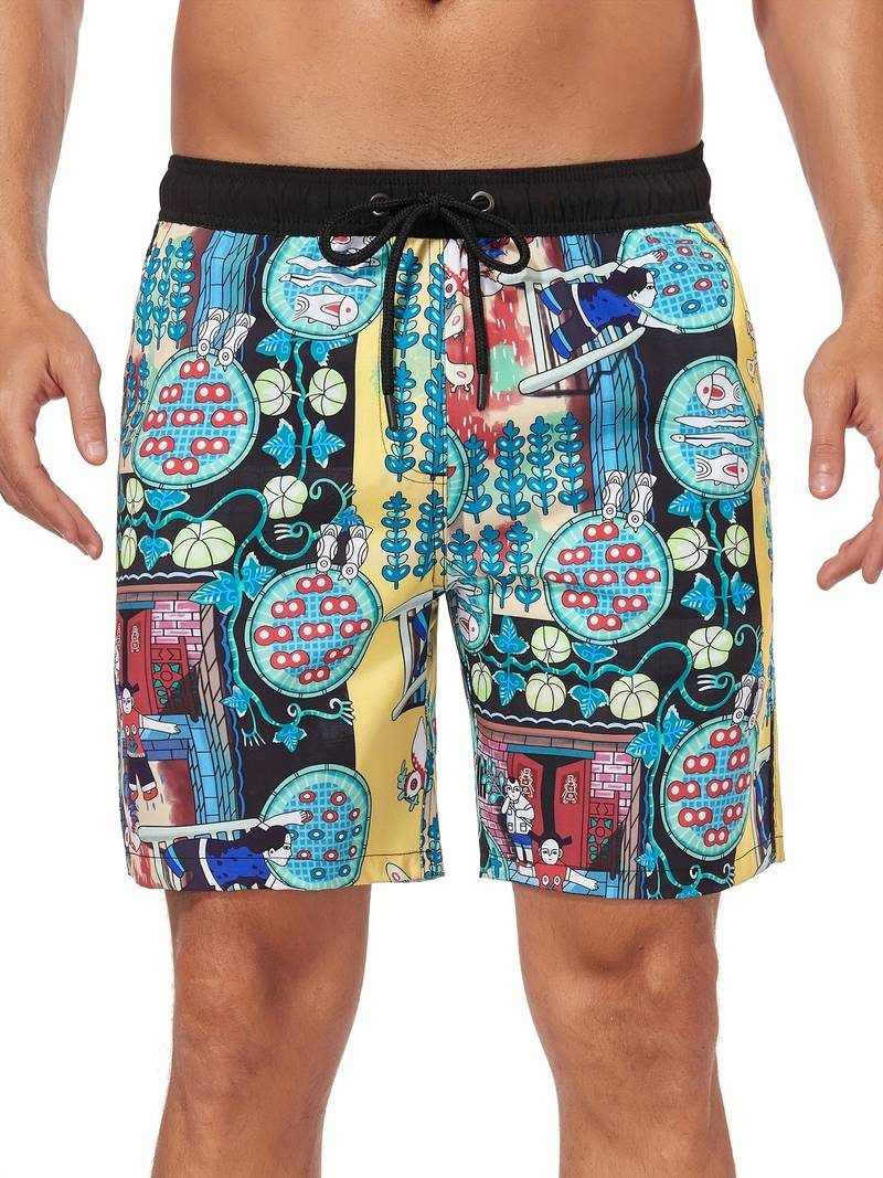 Flamingo Print Swim Shorts for Men - Multicolor