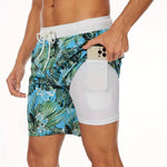 Flamingo Print Swim Shorts for Men - Light Green