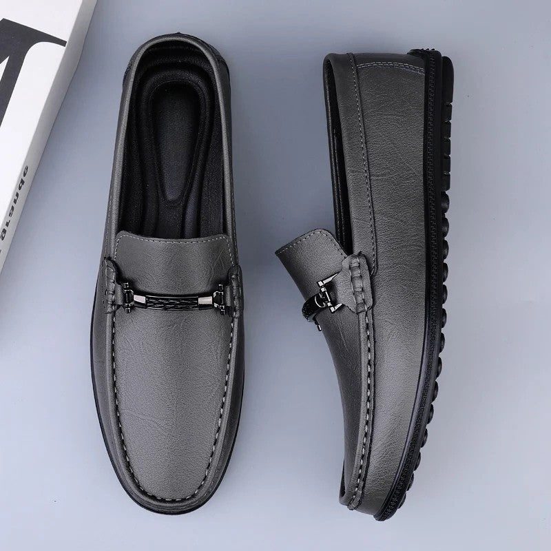 Genuine Leather Driving Loafers for Men - Gray