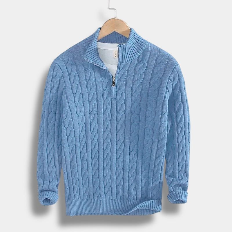 Half-Zip Mock Neck Sweater for Men - Light Blue