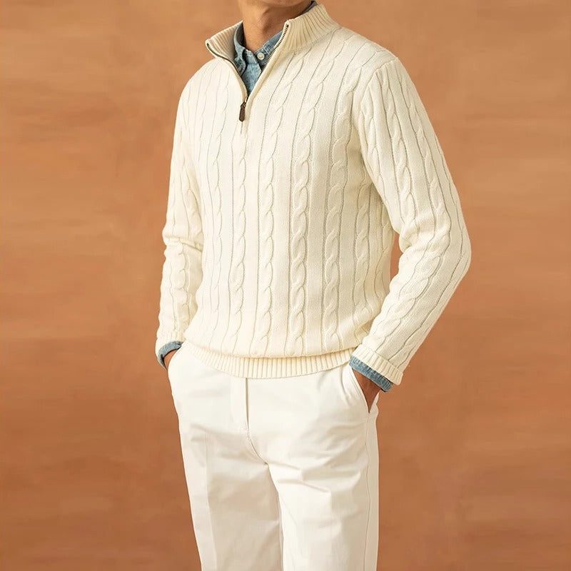Half-Zip Mock Neck Sweater for Men - Beige