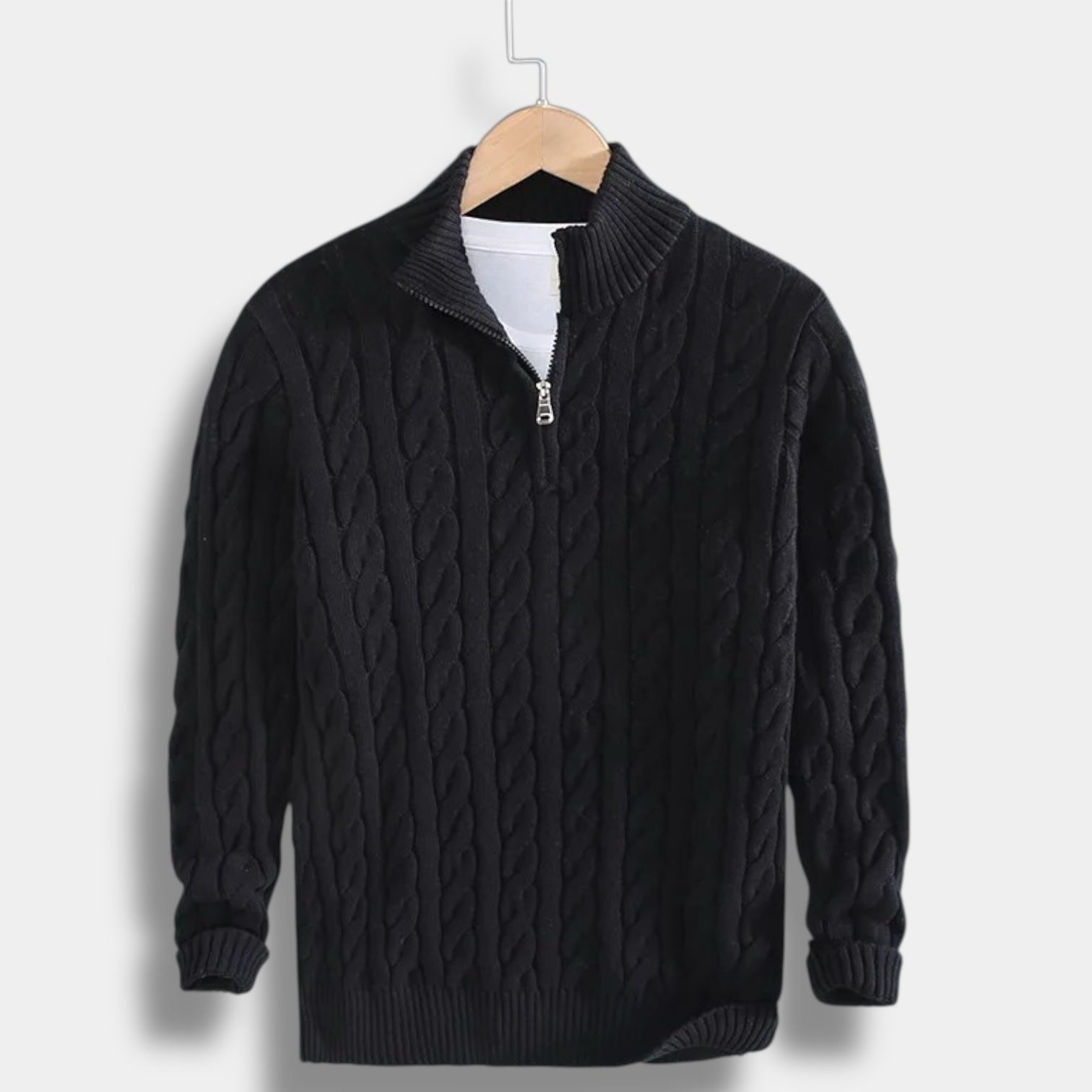 Half-Zip Mock Neck Sweater for Men - Black