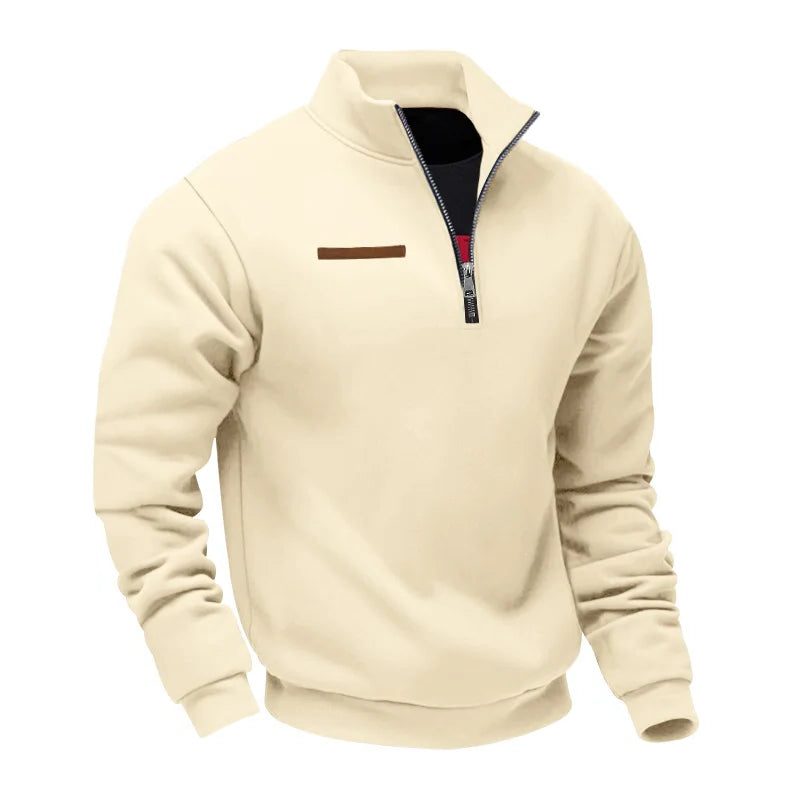 Half-Zip Stand Collar Fleece Sweatshirt for Men - Beige