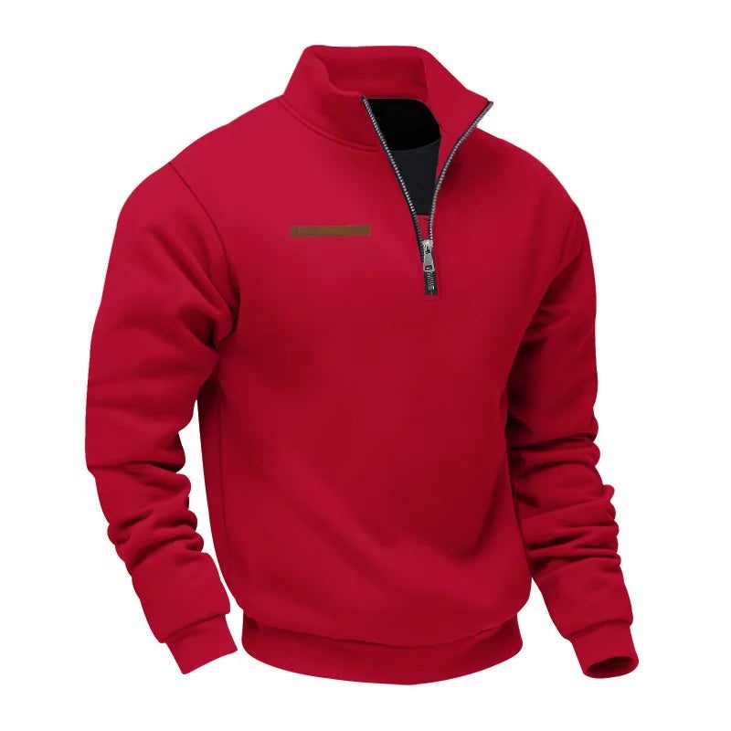 Half-Zip Stand Collar Fleece Sweatshirt for Men - Red