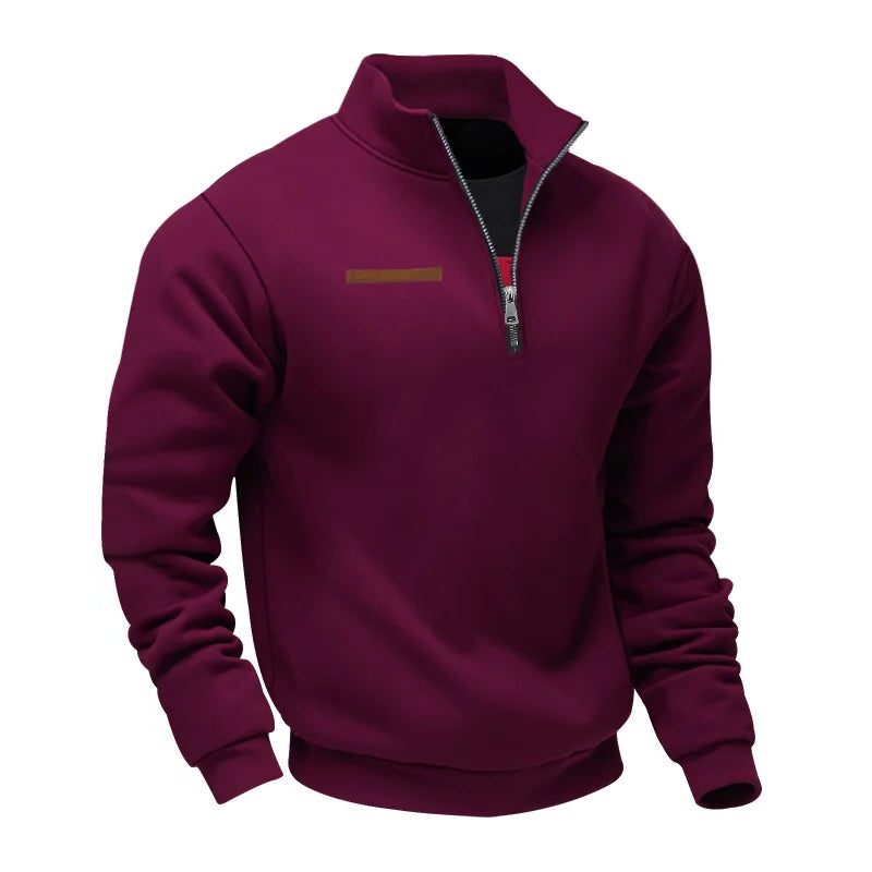 Half-Zip Stand Collar Fleece Sweatshirt for Men - Burgundy