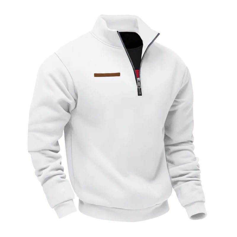 Half-Zip Stand Collar Fleece Sweatshirt for Men - White