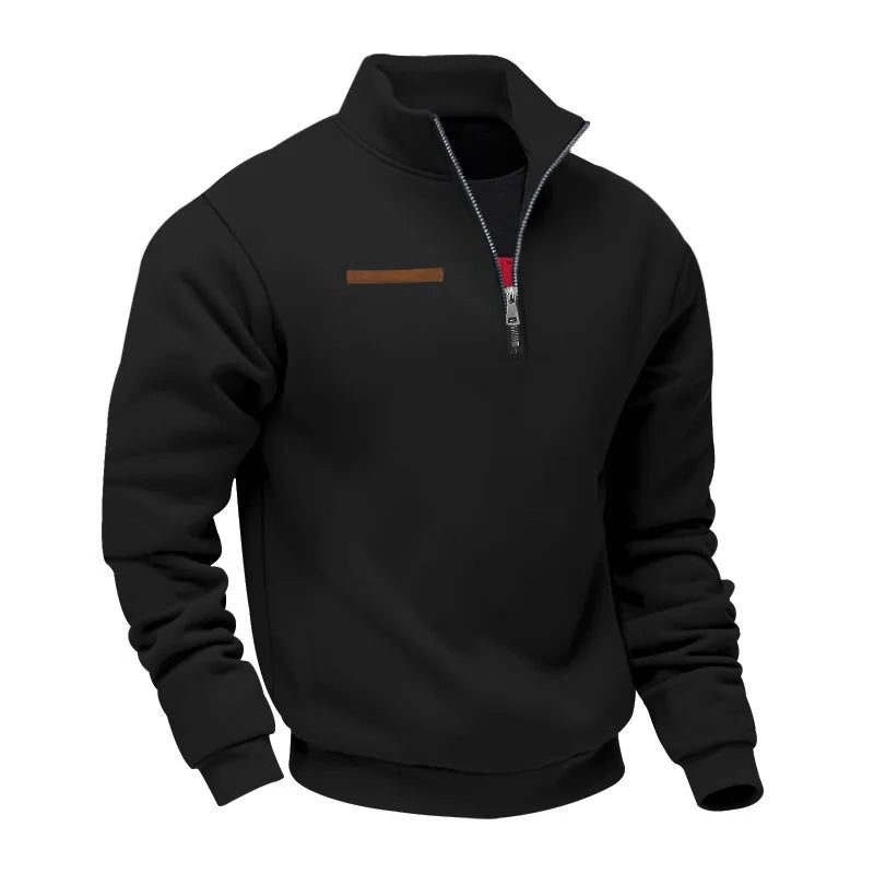 Half-Zip Stand Collar Fleece Sweatshirt for Men - Black