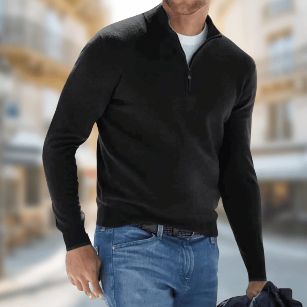 Half-Zip Stand Collar Pullover for Men - Black