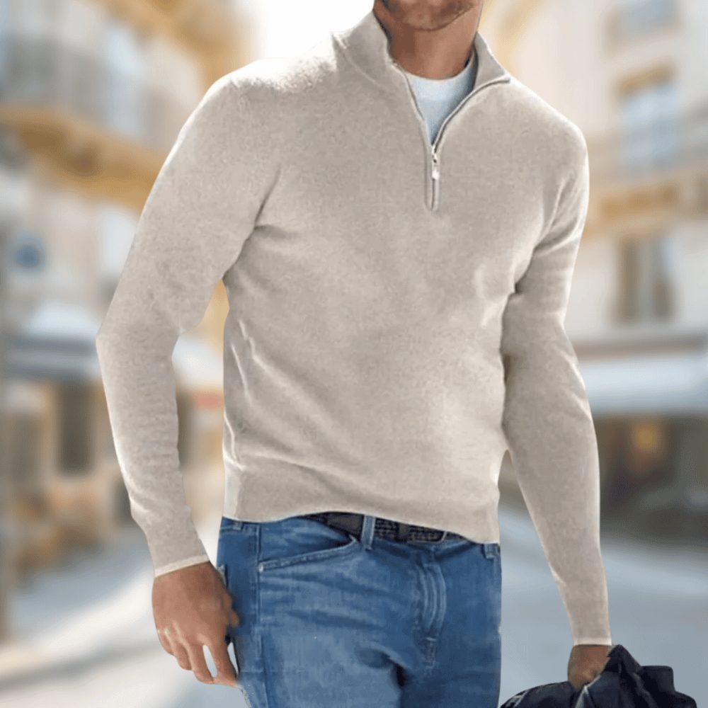 Half-Zip Stand Collar Pullover for Men - Beige