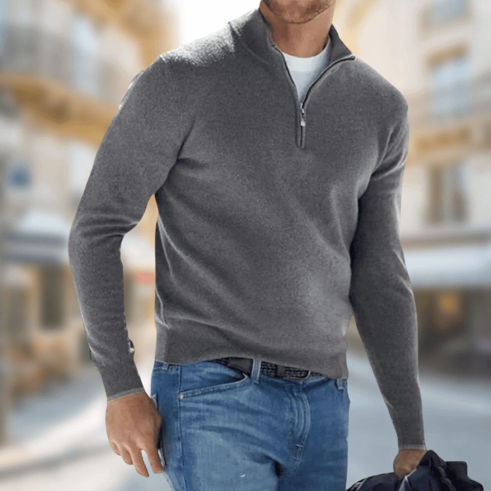 Half-Zip Stand Collar Pullover for Men - Gray