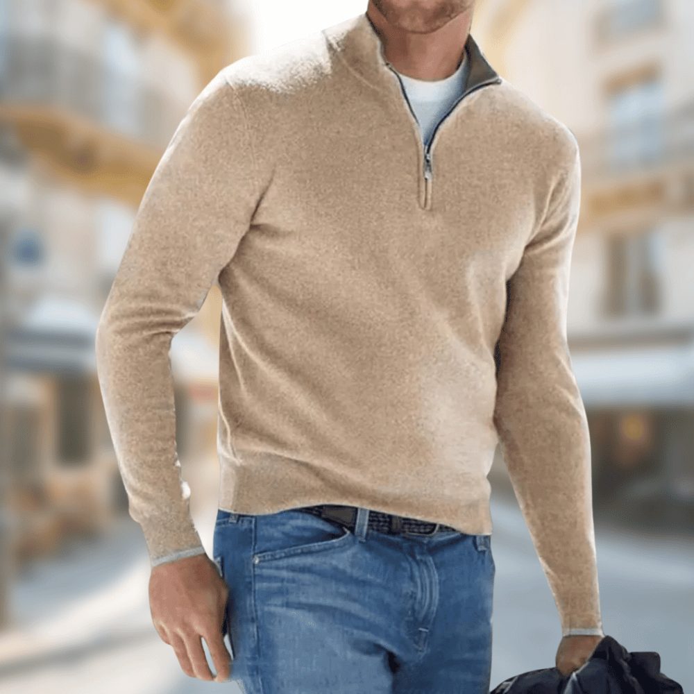 Half-Zip Stand Collar Pullover for Men - Brown