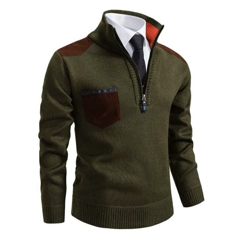 Half-Zip Stand Collar Sweater for Men - Green