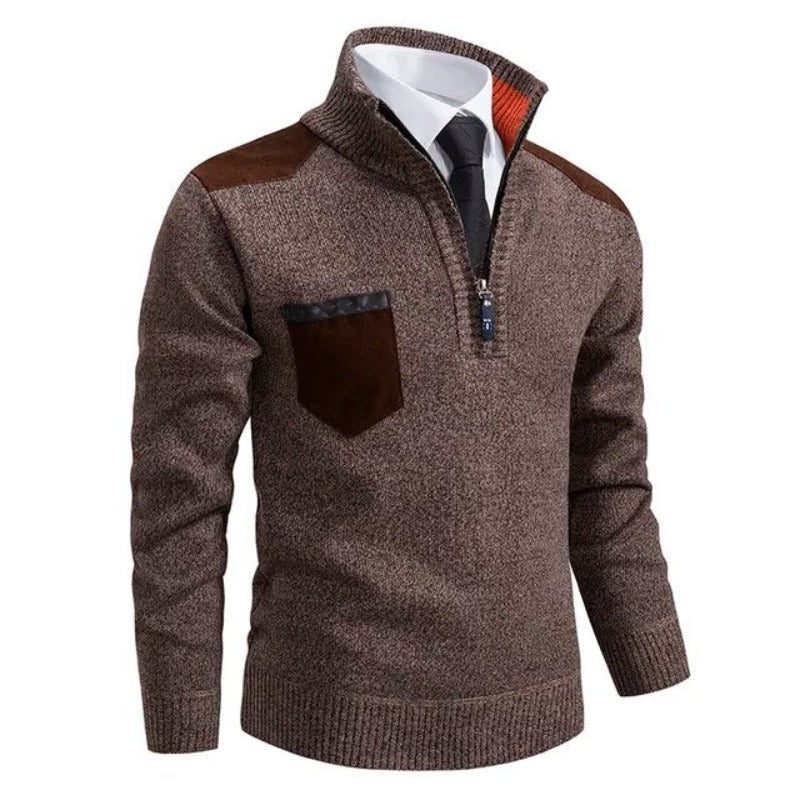 Half-Zip Stand Collar Sweater for Men - Brown