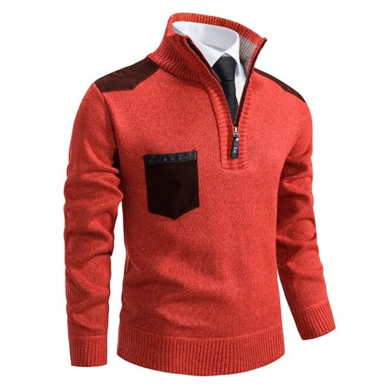 Half-Zip Stand Collar Sweater for Men - Orange