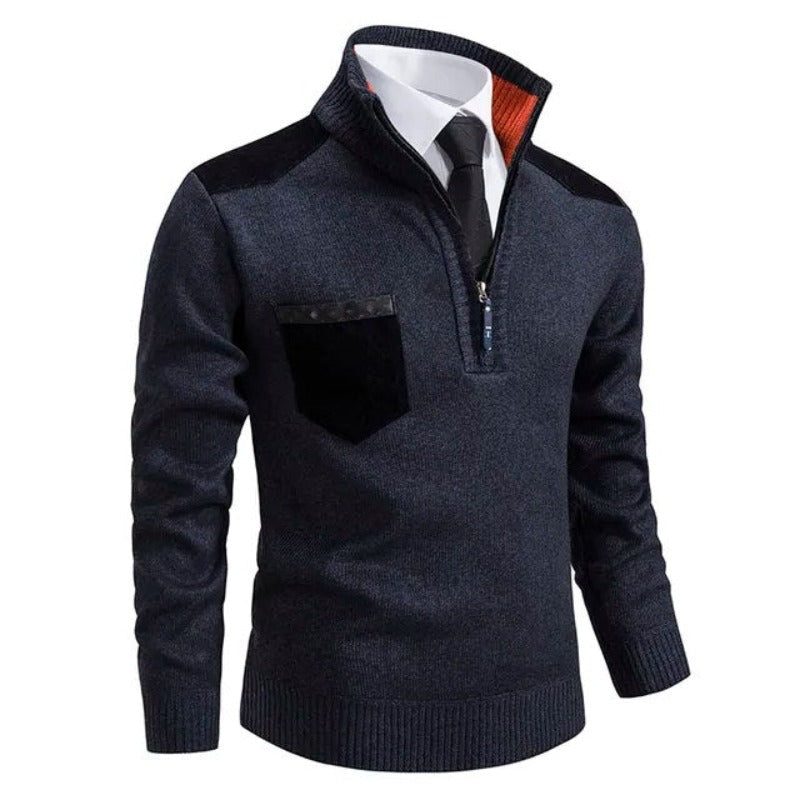 Half-Zip Stand Collar Sweater for Men - Dark Blue