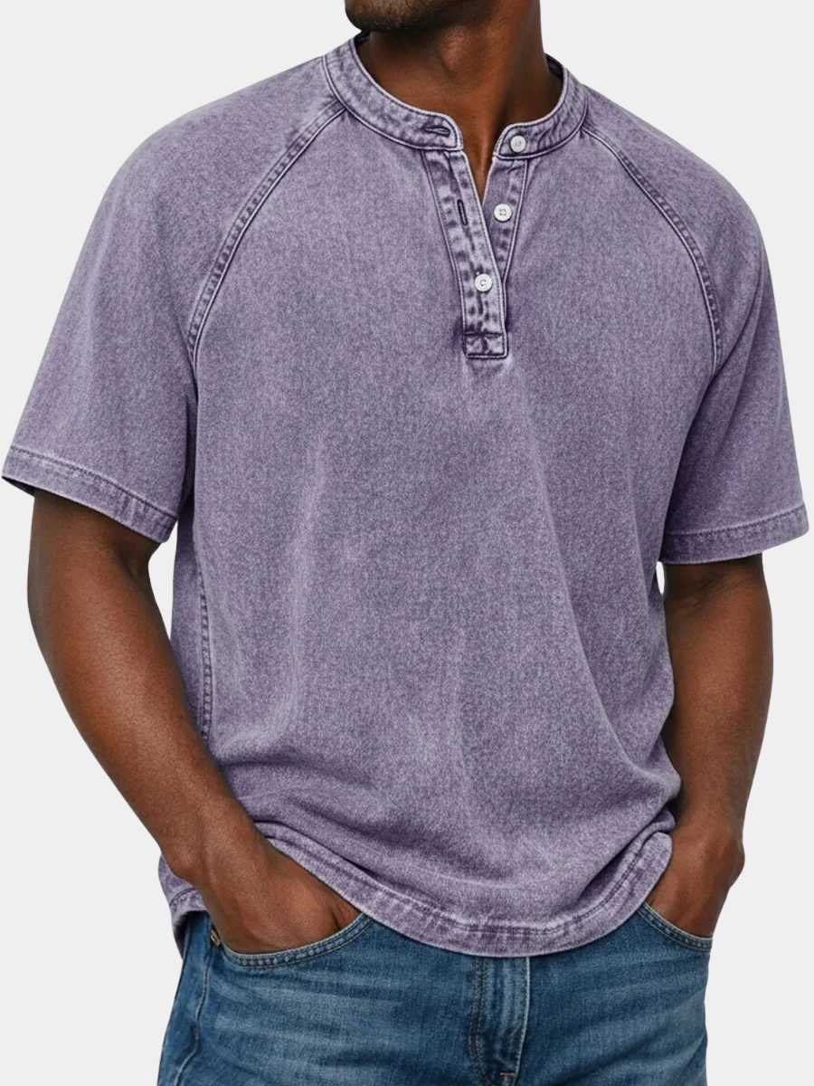 Henley Button-Down Short Sleeve Shirt for Men