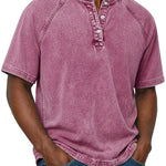 Henley Button-Down Short Sleeve Shirt for Men - Pink