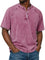 Henley Button-Down Short Sleeve Shirt for Men - Pink