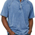 Henley Button-Down Short Sleeve Shirt for Men - Blue