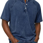 Henley Button-Down Short Sleeve Shirt for Men - Navy Blue