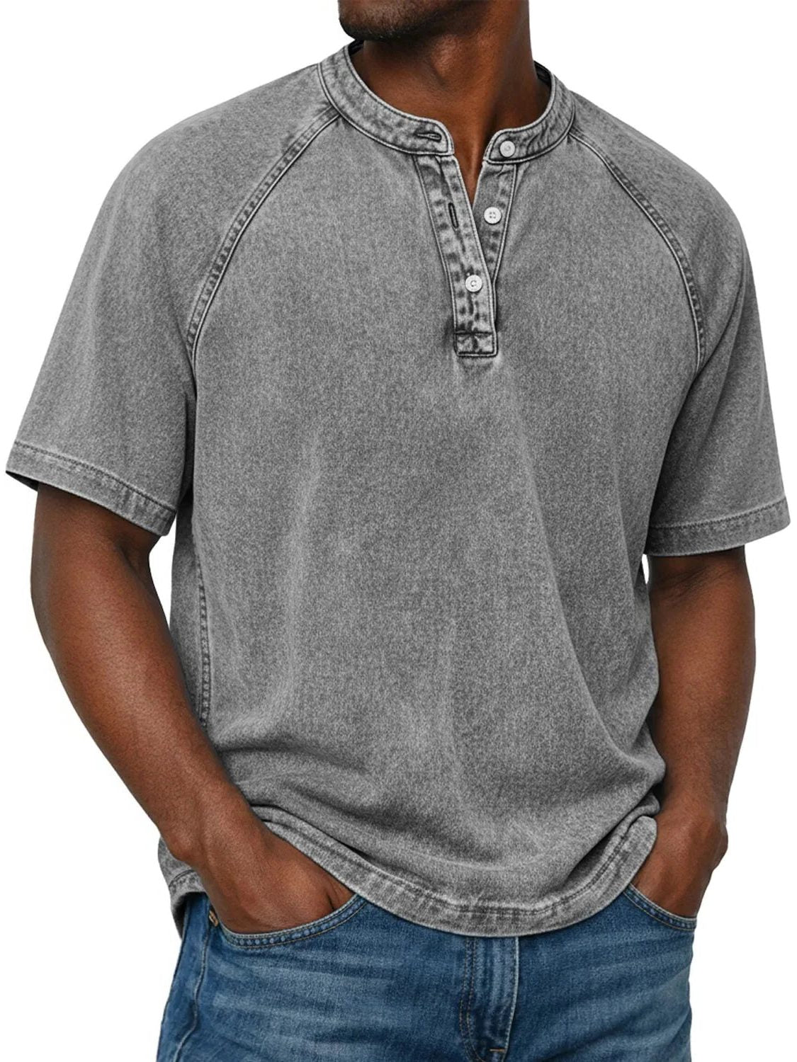 Henley Button-Down Short Sleeve Shirt for Men - Grey