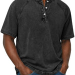 Henley Button-Down Short Sleeve Shirt for Men - Black