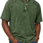 Henley Button-Down Short Sleeve Shirt for Men - Dark Green