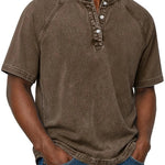 Henley Button-Down Short Sleeve Shirt for Men - Brown