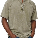 Henley Button-Down Short Sleeve Shirt for Men - Khaki