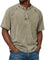 Henley Button-Down Short Sleeve Shirt for Men - Khaki